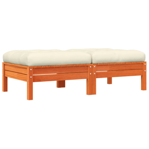 Reposapiés jardín cojines 2 uds madera maciza pino marrón cera M 2