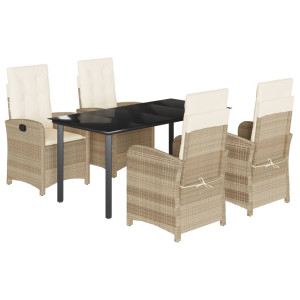 5 pcs conjunto de jantar p/ jardim com almofadões vime PE bege H