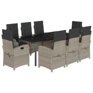 9 pcs conjunto de jantar p/ jardim c/ almofadões cinzento claro H
