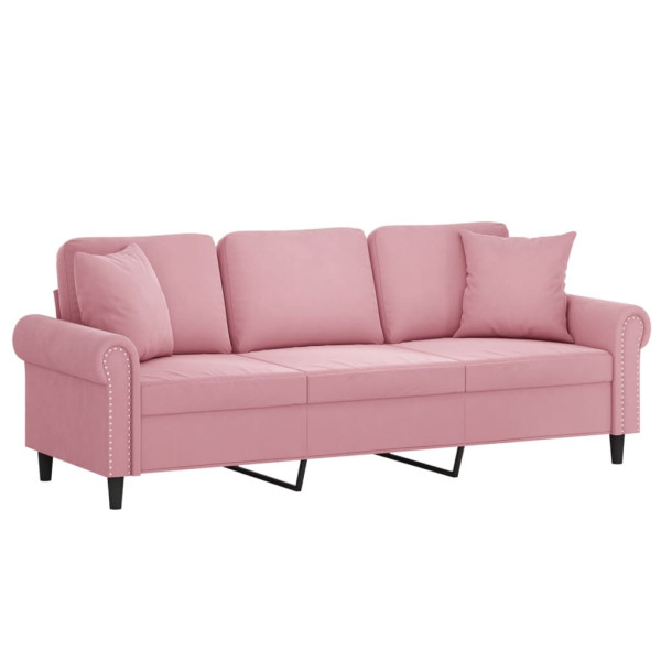 Sofá 3 lugares c/ almofadas decorativas 180 cm veludo rosa M 3