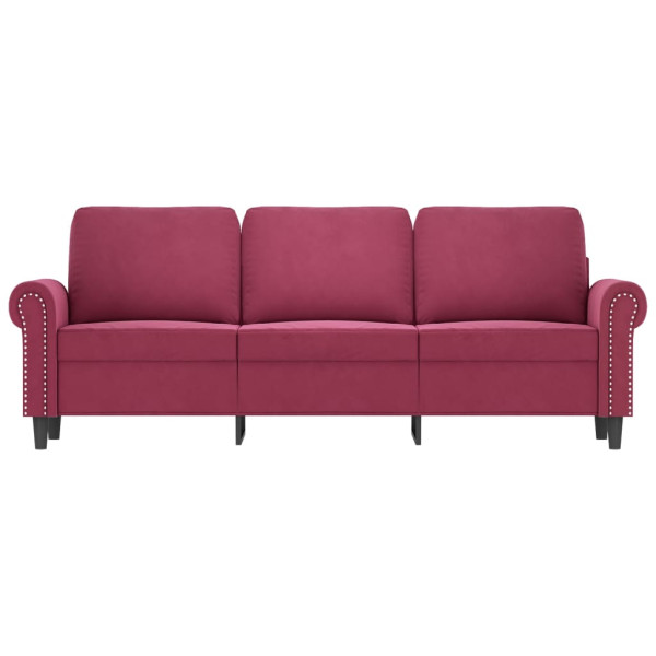 Sofá de 3 lugares veludo 180 cm vermelho tinto M 3