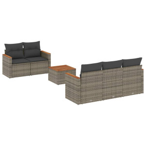 6 pcs conjunto sofás de jardim com almofadões vime cinzento H