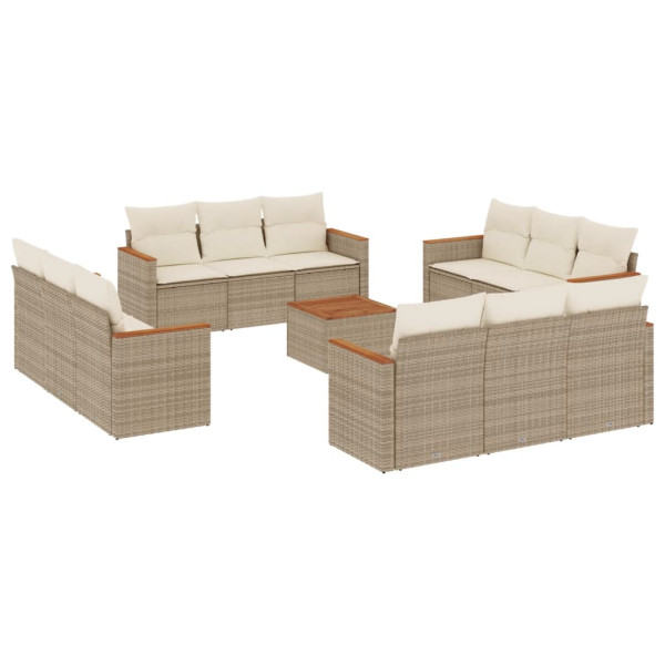 Set sofás de jardín con cojines 13 pzas ratán sintético beige M 2