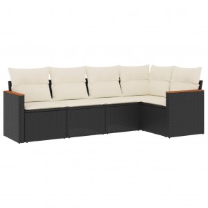 Set de muebles de jardín 5 pzas y cojines ratán sintético negro H