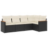 5 pcs conjunto sofás de jardim com almofadões vime PE preto 2
