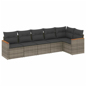 6 pcs conjunto sofás de jardim com almofadões vime cinzento H