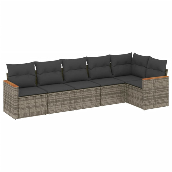 6 pcs conjunto sofás de jardim com almofadões vime cinzento M 2