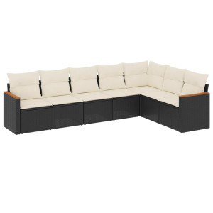7 pcs conjunto de sofás p/ jardim c/ almofadões vime PE preto H