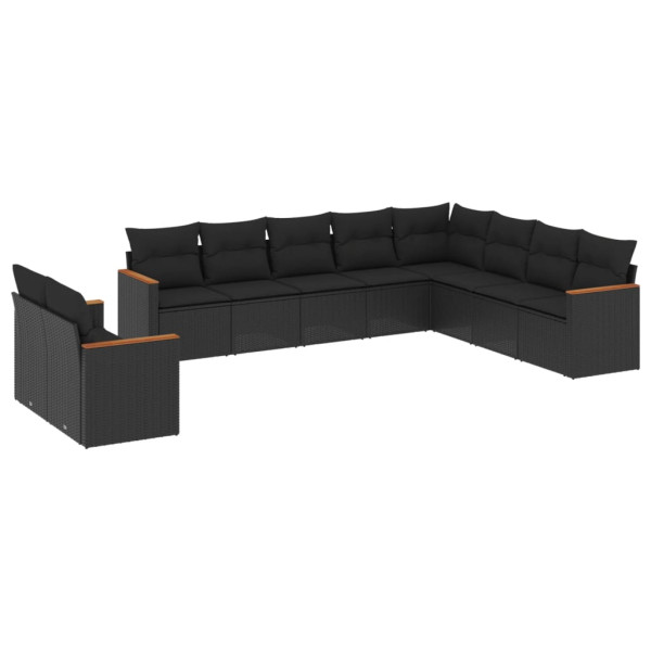 10 pcs conjunto sofás de jardim c/ almofadões vime PE preto M 2