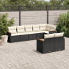 8 pcs conjunto sofás de jardim com almofadões vime PE preto 1