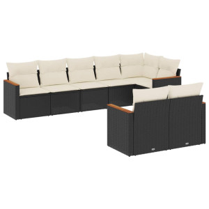 8 pcs conjunto sofás de jardim com almofadões vime PE preto H