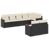 8 pcs conjunto sofás de jardim com almofadões vime PE preto 2