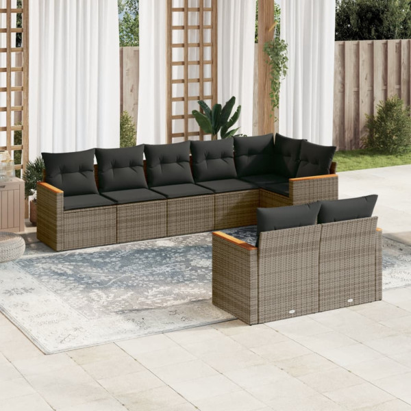 Set de sofás de jardín 8 pzas y cojines ratán sintético gris D