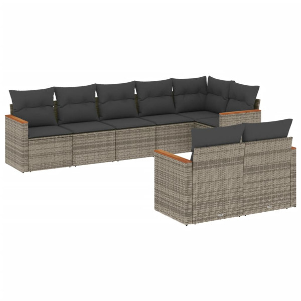 8 pcs conjunto sofás de jardim c/ almofadões vime PE cinzento M 2