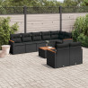 9 pcs conjunto de sofás p/ jardim c/ almofadões vime PE preto 1
