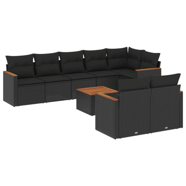 9 pcs conjunto de sofás p/ jardim c/ almofadões vime PE preto M 2