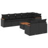 9 pcs conjunto de sofás p/ jardim c/ almofadões vime PE preto 2