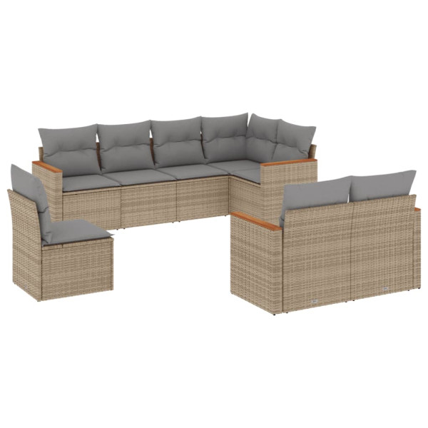 Juego de sofás jardín con cojines beige mezcla 8 pzas ratán PE M 2