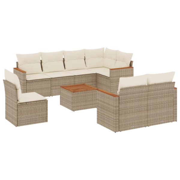 Set de sofás de jardín 9 pzas con cojines ratán sintético beige M 2