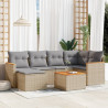 7 pcs conj. sofás jardim c/ almofadões vime PE bege misturado 1