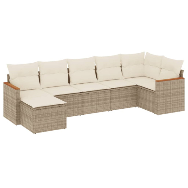 7 pcs conjunto de sofás p/ jardim com almofadões vime PE bege M 2