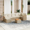 8 pcs conjunto de sofás p/ jardim com almofadões vime PE bege 1