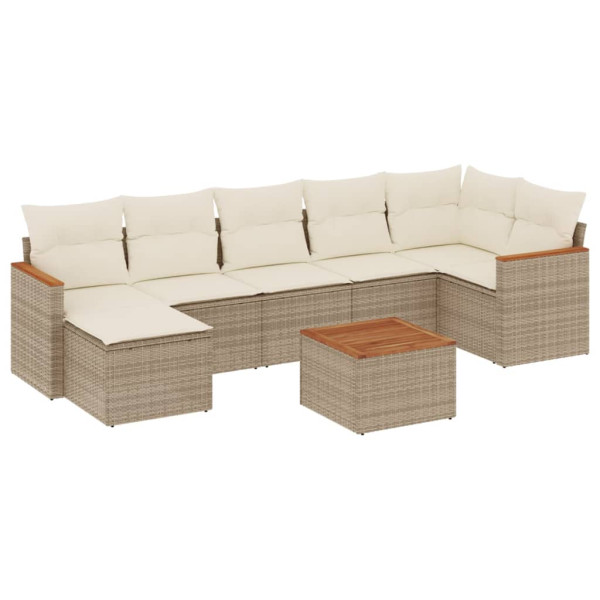 8 pcs conjunto de sofás p/ jardim com almofadões vime PE bege M 2