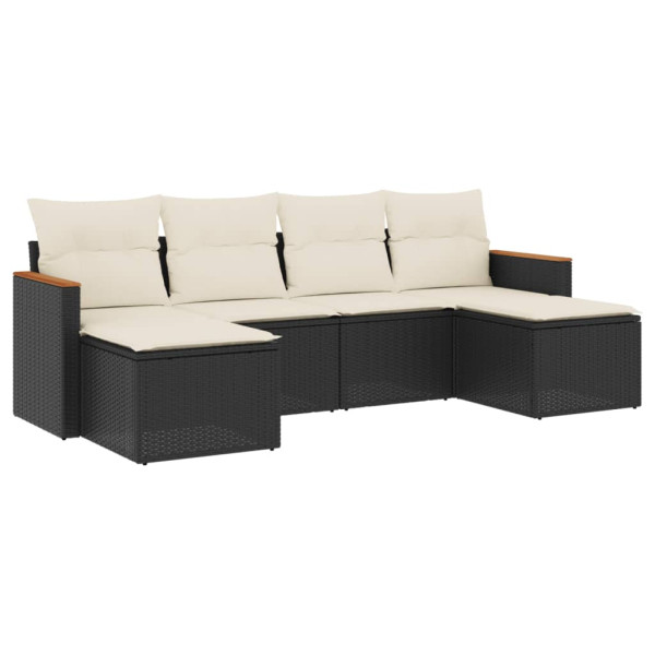 6 pcs conjunto sofás de jardim c/ almofadões vime PE preto M 2