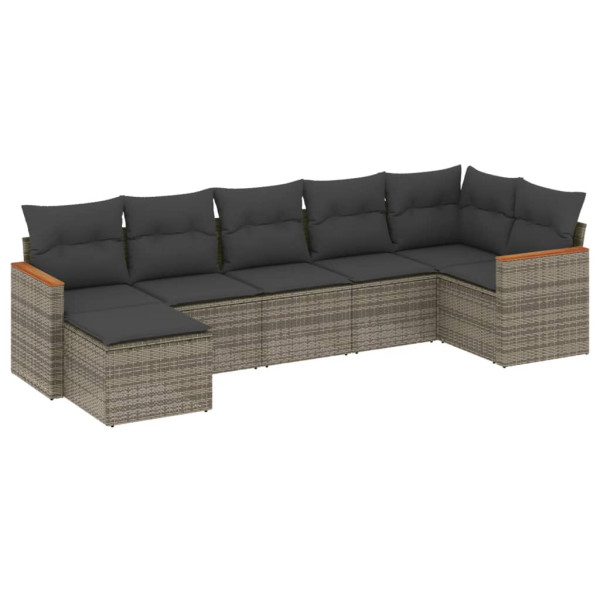 Set de sofás de jardín 7 piezas con cojines ratán PE gris M 2