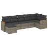 7 pcs conjunto sofás p/ jardim c/ almofadões vime PE cinzento 2
