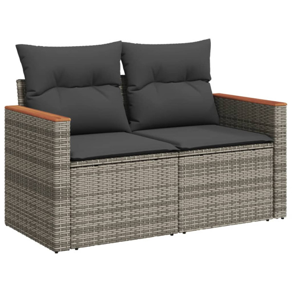 7 pcs conjunto sofás p/ jardim c/ almofadões vime PE cinzento M 5