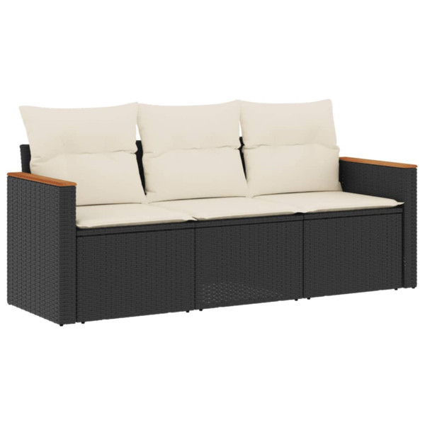 Set de sofás de jardín con cojines 3 pzas ratán sintético negro M 2