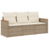 3 pcs conjunto de sofás p/ jardim com almofadões vime PE bege 2