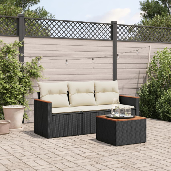 4 pcs conjunto de sofás para jardim c/ almofadões vime PE preto D