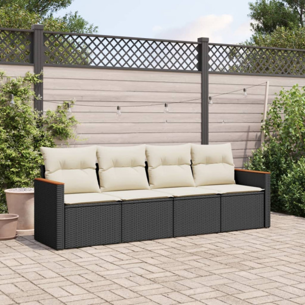 4 pcs conjunto de sofás para jardim c/ almofadões vime PE preto D