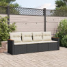 4 pcs conjunto de sofás para jardim c/ almofadões vime PE preto 1