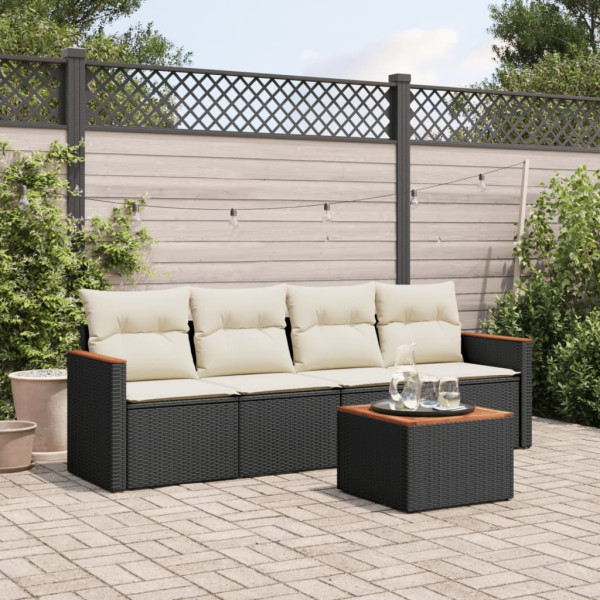 Set de muebles de jardín 5 pzas y cojines ratán sintético negro D