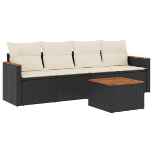 5 pcs conjunto sofás de jardim com almofadões vime PE preto H