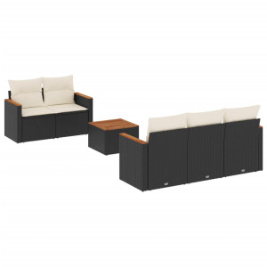 6 pcs conjunto sofás de jardim c/ almofadões vime PE preto H