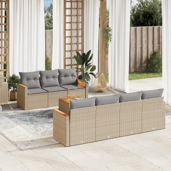 Juego de sofás jardín con cojines beige mezcla 8 pzas ratán PE D