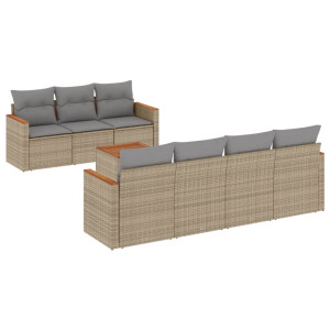 8 pcs conj. sofás jardim c/ almofadões vime PE bege misturado H