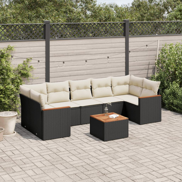 8 pcs conjunto sofás de jardim com almofadões vime PE preto D