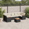8 pcs conjunto sofás de jardim com almofadões vime PE preto 1