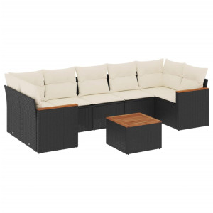 8 pcs conjunto sofás de jardim com almofadões vime PE preto H