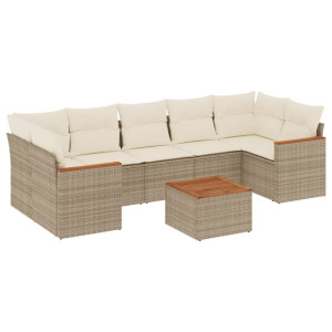8 pcs conjunto de sofás p/ jardim com almofadões vime PE bege H