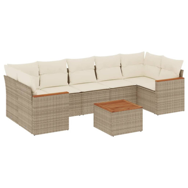Juego de sofás de jardín con cojines beige 8 pzas ratán PE M 2