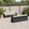 Set de sofás de jardín 8 piezas y cojines ratán sintético negro 1