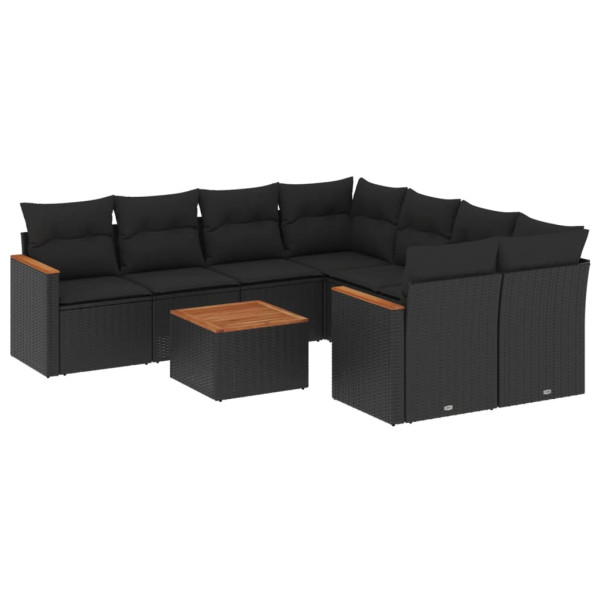 Set de sofás de jardín 8 piezas y cojines ratán sintético negro M 2
