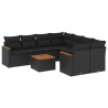 9 pcs conjunto de sofás p/ jardim c/ almofadões vime PE preto 2