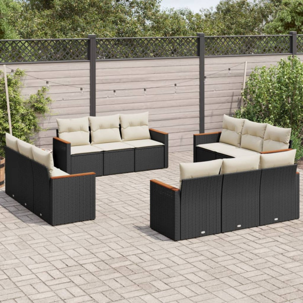 12 pcs conjunto de sofás de jardim c/ almofadões vime PE preto D